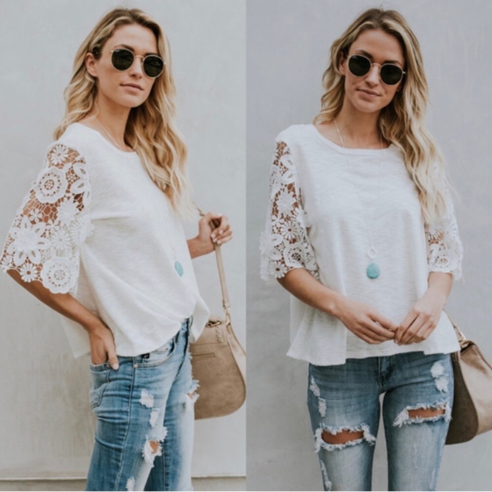 Astrid White Lace Sleeve Top - Picture 1 of 6